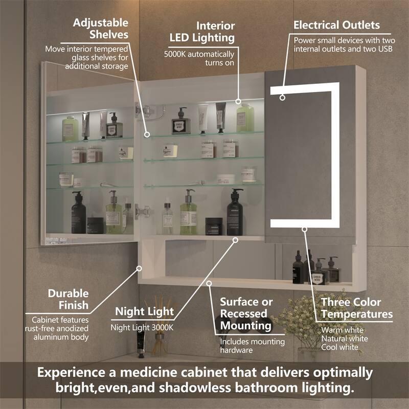 36"x32"Lighted Medicine with Double Sided Mirror and Outlets N/A Bed Bath & Beyond